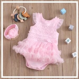 Baby Girl Pink Ruffle Romper Tutu Dress Onesie Summer Jumpsuit Cake Smash Outfit